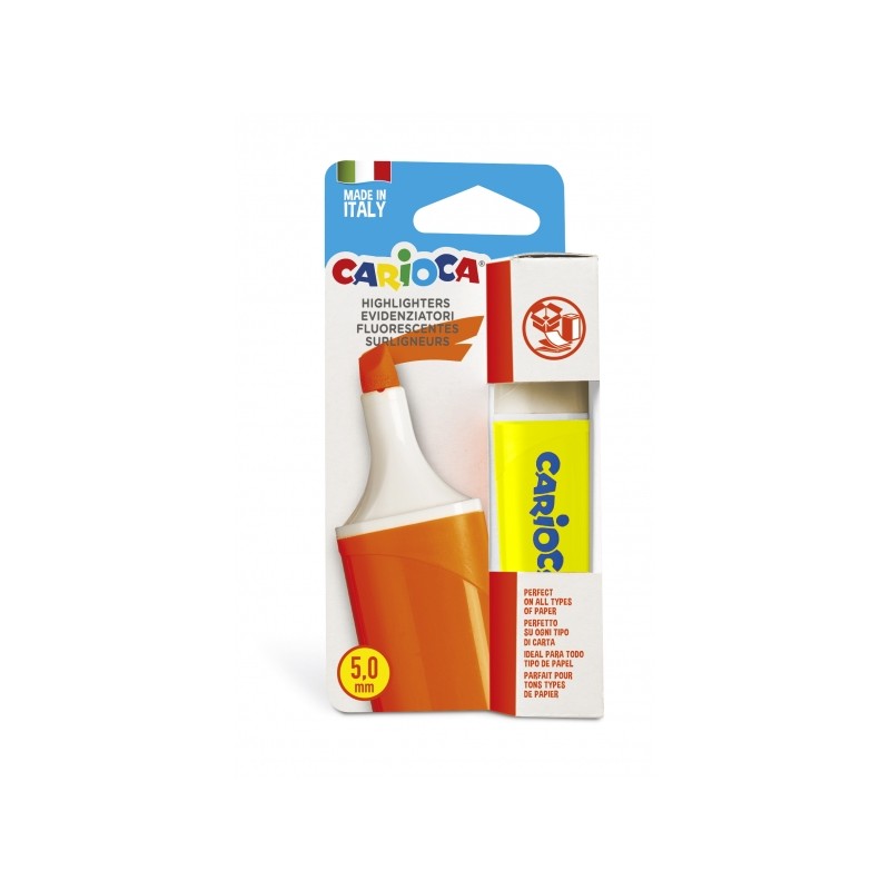 Surligneur Carioca Memolight - Couleur vive et lavable - Encre à base d'eau - Pointe biseautée - Couleur jaune