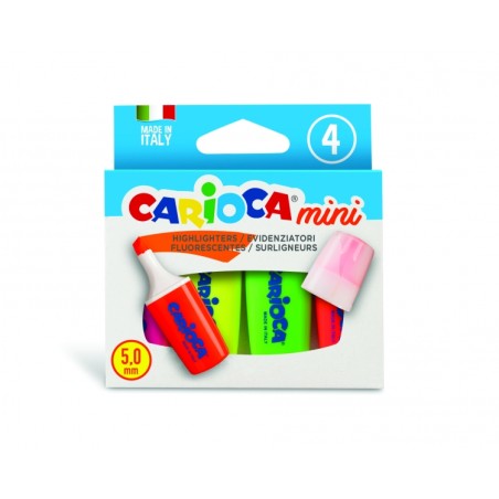 ✅ Carioca Minilight Pack de 4 surligneurs - Pointe biseautée 5 mm - Brillant et lavable - Encre à base d'eau - en stock