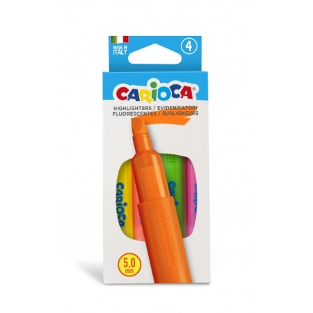 ✅ Carioca Memory Pack de 4 surligneurs - Pointe biseautée 5 mm - Brillant et lavable - Encre à base d'eau - Di en stock