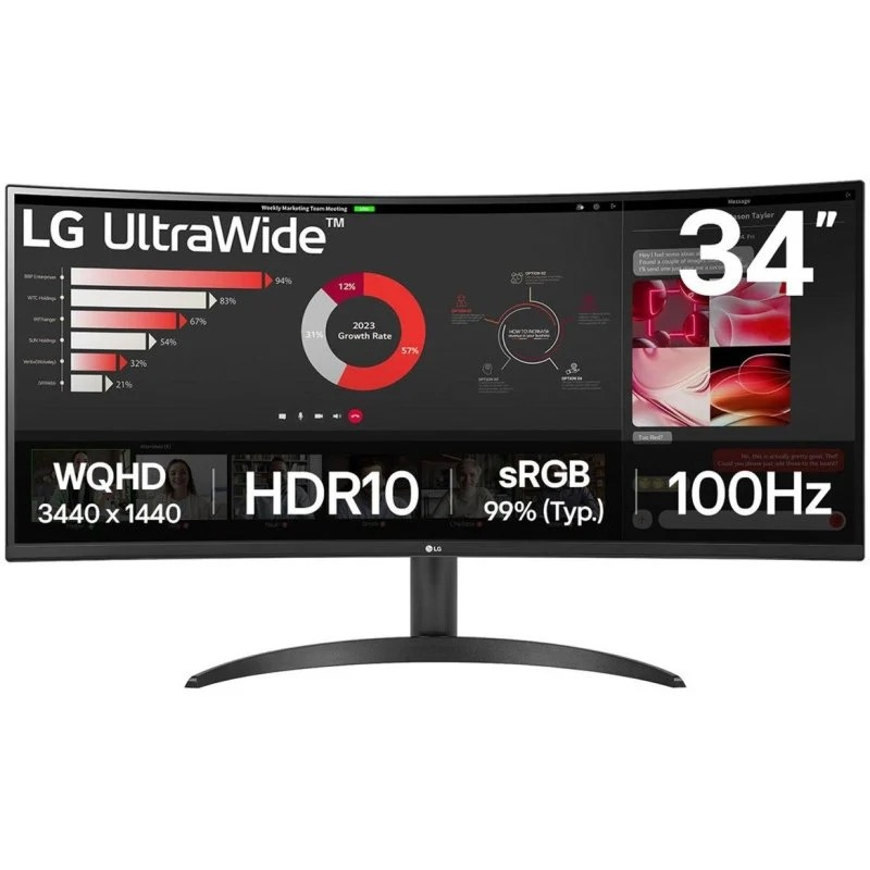 Moniteur LG Ultrawide 34" LED incurvé VA WQHD 100 Hz HDR10 FreeSync - Réponse 5 ms - Angle de vision 178º - 21:9 - HDMI