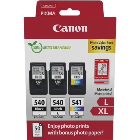 ✅ Canon PG-540L/CL-541XL Multipack de 3 cartouches d'encre originales + 50 feuilles de papier photo - 5224B015 c en stock