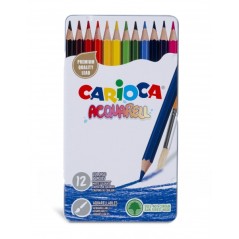 ✅ Carioca Acquarell Lot de 12 Crayons Aquarelle - Boîte en Métal - Effet Aquarelle à l'Eau et Pinceau - Coule en stock