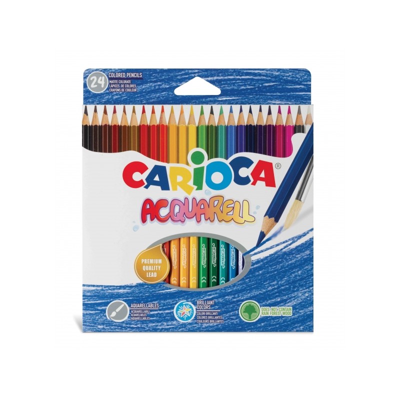Carioca Acquarell Lot de 24 crayons aquarelle - Effet aquarelle à l'eau et au pinceau - Couleurs intenses - Écriture fluide