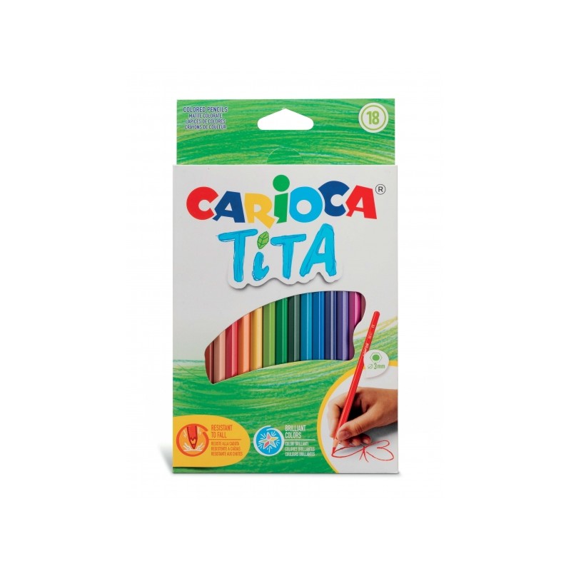 Carioca Tita Lot de 18 crayons en résine – Corps hexagonal – Couleurs vives et lavables – Écriture douce – Mine sûre et super