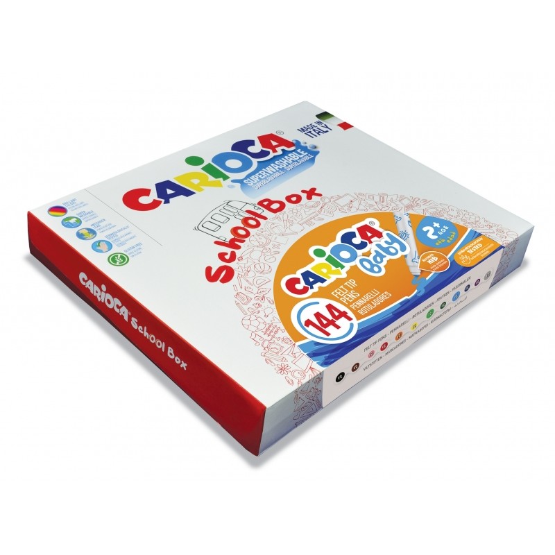 Carioca Baby Marker 2+ School Box Pack de 144 marqueurs - Pointe ronde et bloquée - Corps large - Super lavable - Testé