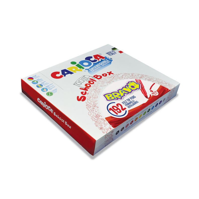 Carioca Bravo Pack de 192 Marqueurs - Corps Maxi Octogonal - Encre Super Lavable - Pointe Verrouillée Maxi 6mm - Capuchon