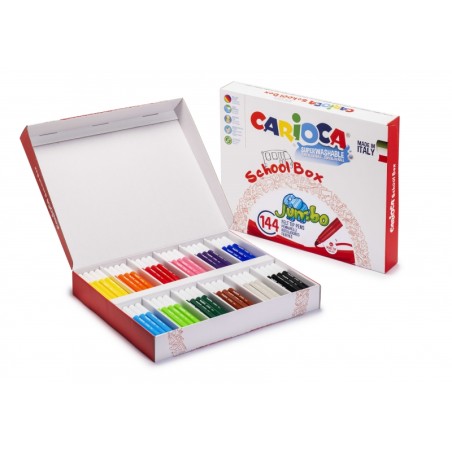 ✅ Carioca Jumbo School Box Pack de 144 Feutres - Corps Maxi Octogonal - Encre Super Lavable - Pointe Verrouillé en stock