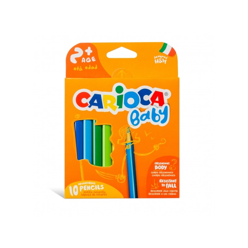 Carioca Maxi Pack de 10 Crayons Triangulaires Baby 2+ - Prise en main facile - Corps en résine sans bois - Ne se fend pas
