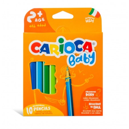 ✅ Carioca Maxi Pack de 10 Crayons Triangulaires Baby 2+ - Prise en main facile - Corps en résine sans bois - Ne en stock