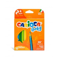 Carioca Maxi Pack de 10 Crayons Triangulaires Baby 2+ - Prise en main facile - Corps en résine sans bois - Ne se fend pas
