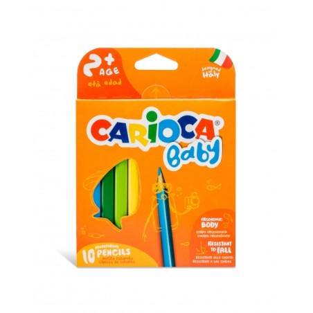 Carioca Maxi Pack de 10 Crayons Triangulaires Baby 2+ - Prise en main facile - Corps en résine sans bois - Ne se fend pas
