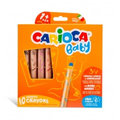 ✅ Carioca Baby 1+ 3In1 Pack de 10 Crayons - Crayon, Cire et Aquarelle en Un - Corps Extra Large Facile à Saisir en stock
