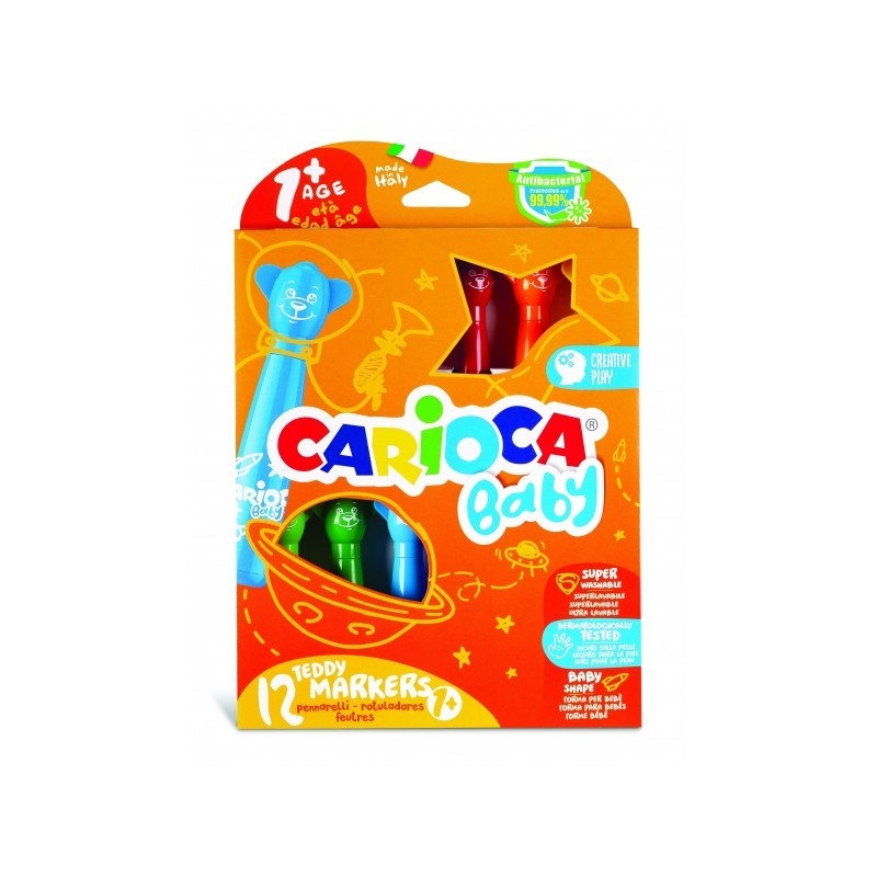 Carioca Baby Teddy Lot de 12 marqueurs – Super sûrs – Forme ergonomique – Encre super lavable – Testé dermatologiquement –