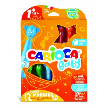â Carioca Baby Teddy Lot de 12 marqueurs â Super sÃ»rs â Forme ergonomique â Encre super lavable â TestÃ en stock