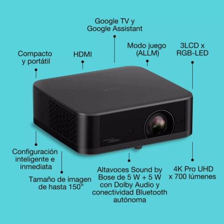 Vidéoprojecteur Epson Lifestudio POP Plus EF-62B 4K PRO-UHD - 700 lumens - Système audio Bose - Wi-Fi, Bluetooth, Android TV