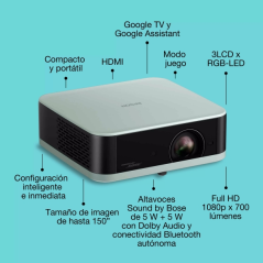 Vidéoprojecteur Epson Lifestudio POP EF-61G 3LCD Full HD - 700 lumens - Système audio Bose - Wi-Fi, Bluetooth, Android TV