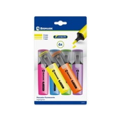 Lot de 6 marqueurs fluorescents néon longue durée Bismark - Encre à séchage rapide - Pointe biseautée - Idéal pour souligner et