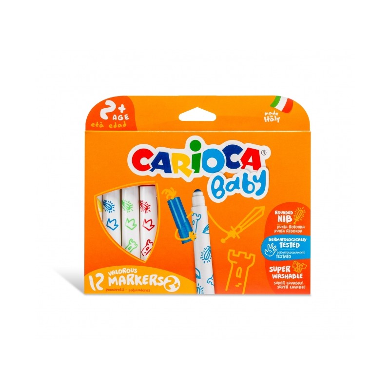 Carioca Baby Marker Pack de 12 marqueurs - Pointe ronde et bloquée - Corps grand - Super lavable - Testé dermatologiquement