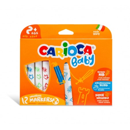 ✅ Carioca Baby Marker Pack de 12 marqueurs - Pointe ronde et bloquée - Corps grand - Super lavable - Testé der en stock