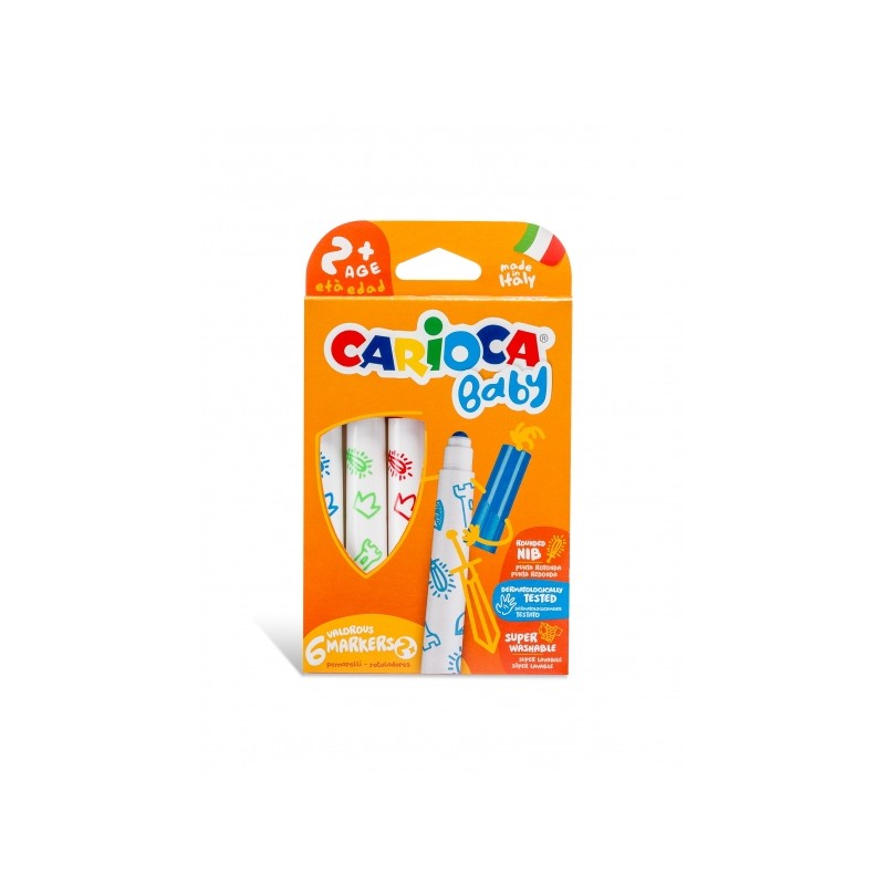 Carioca Baby Marker Pack de 6 marqueurs - Pointe ronde et bloquée - Corps grand - Super lavable - Testé dermatologiquement