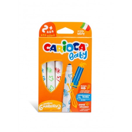 ✅ Carioca Baby Marker Pack de 6 marqueurs - Pointe ronde et bloquée - Corps grand - Super lavable - Testé derm en stock