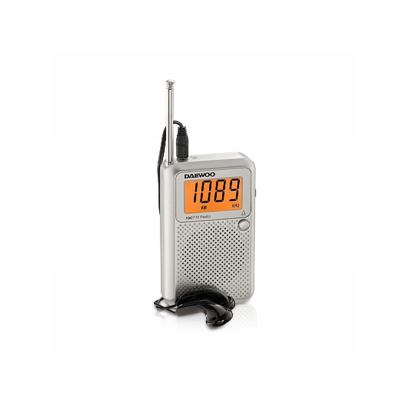 Autoradio Daewoo AM/FM - Affichage numérique - Prise jack 3,5 mm - Antenne télescopique - Haut-parleur intégré - Gris