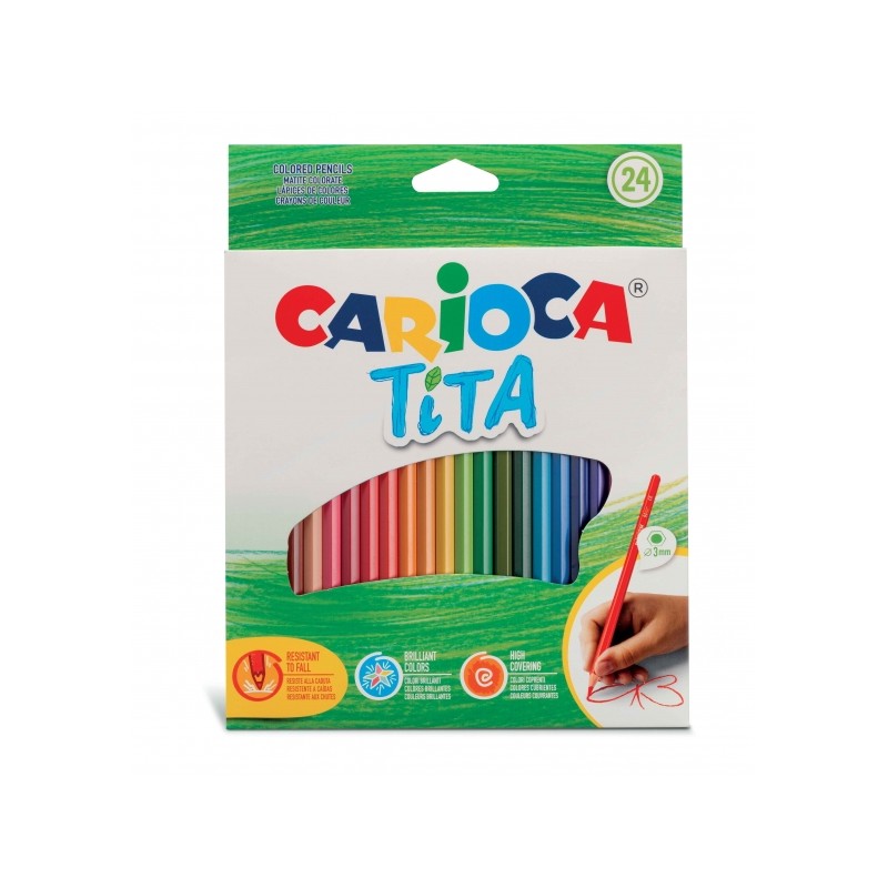 Carioca Tita Pack de 24 Crayons en Résine - Corps Hexagonal - Couleurs Vives et Lavables - Écriture Douce - Mine Ø 3mm Sûr et Carioca Tita Pack de 24 Crayons en Résine - Corps Hexagonal - Couleurs Vives et Lavables - Écriture Douce - Mine Ø 3mm Sûr et