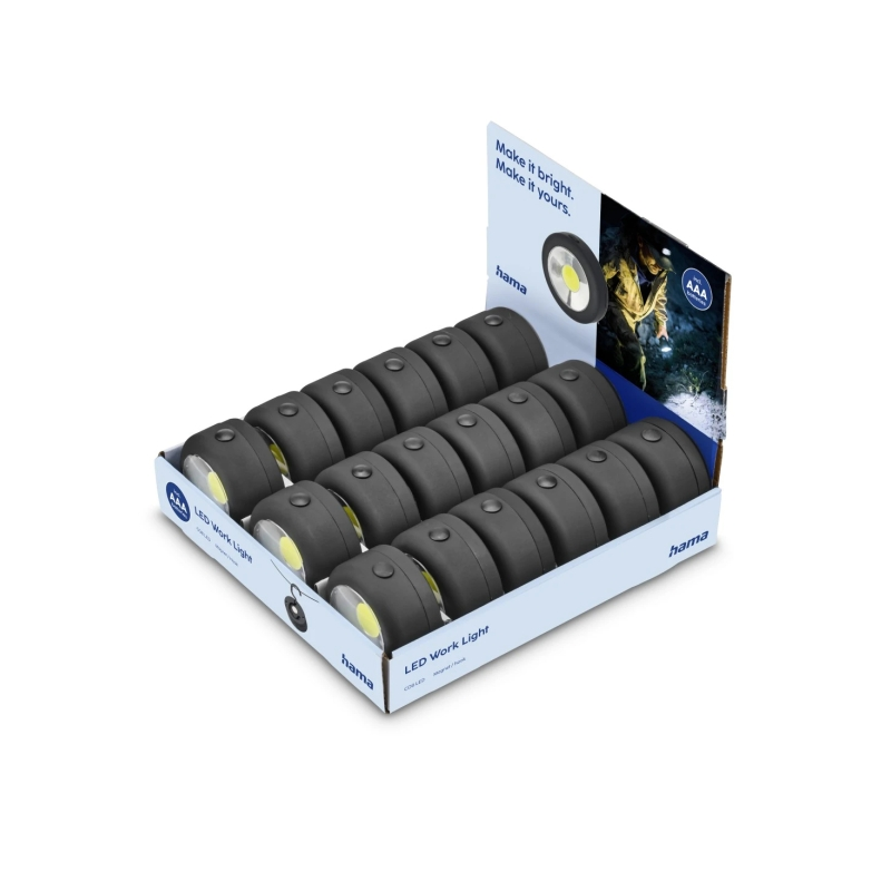Présentoir Hama W140 avec 18 lampes de travail LED - Magnétique - Crochet pliable - Noir