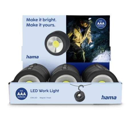 Présentoir Hama W140 avec 18 lampes de travail LED - Magnétique - Crochet pliable - Noir
