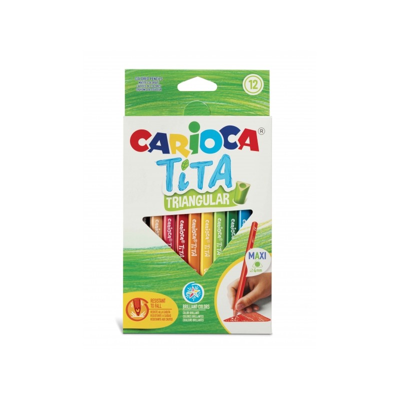 Carioca Tita Lot de 12 Crayons en Résine - Corps Triangulaire - Couleurs Vives et Lavables - Écriture Douce - Mine Ø 4mm Sûr et