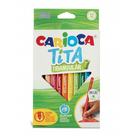 ✅ Carioca Tita Lot de 12 Crayons en Résine - Corps Triangulaire - Couleurs Vives et Lavables - Écriture Douce en stock