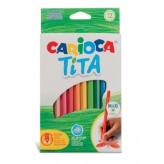 ✅ Carioca Tita Maxi Pack de 12 Crayons en Résine - Couleurs Vives et Lavables - Écriture Douce - Mine Ø 4mm S en stock