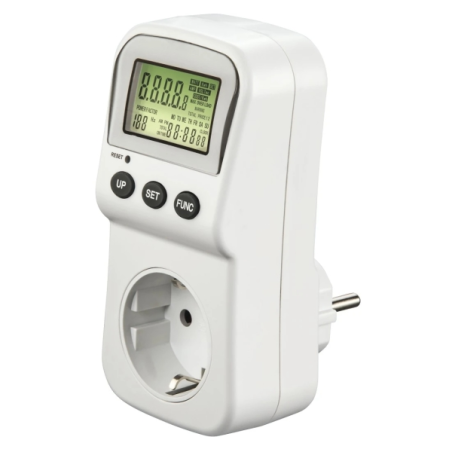 Compteur d'énergie numérique Hama à brancher - Puissance maximale 3680 W - Écran LCD - Blanc