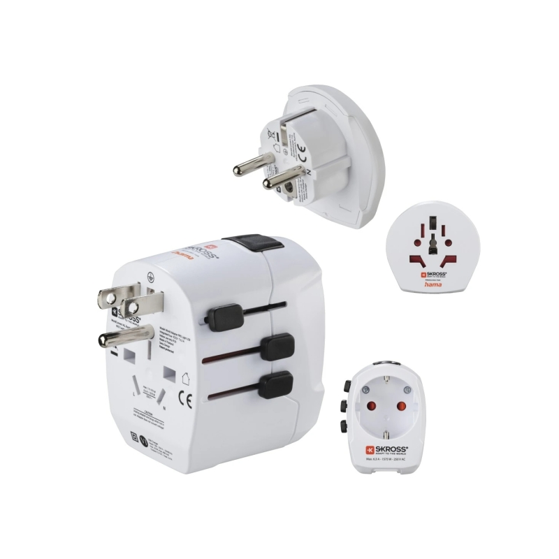 Adaptateur de voyage universel Hama World Travel Pro - Puissance jusqu'à 1680 W - Tension 110-240 V - Blanc
