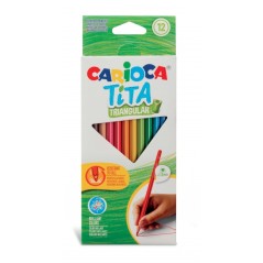 ✅ Carioca Tita Lot de 12 Crayons Triangulaires en Résine - Corps Triangulaire - Couleurs Vives et Lavables - É en stock
