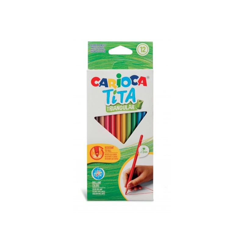 Carioca Tita Lot de 12 Crayons Triangulaires en Résine - Corps Triangulaire - Couleurs Vives et Lavables - Écriture Douce