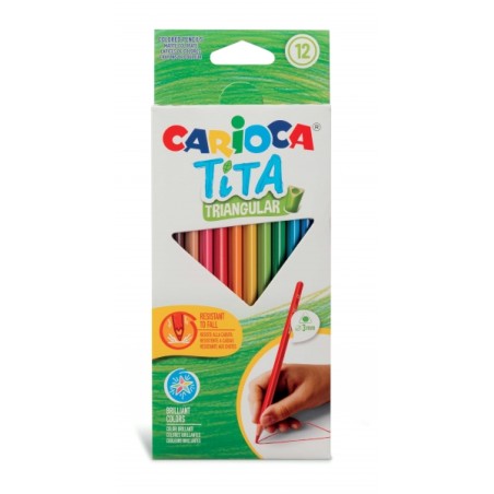 ✅ Carioca Tita Lot de 12 Crayons Triangulaires en Résine - Corps Triangulaire - Couleurs Vives et Lavables - É en stock