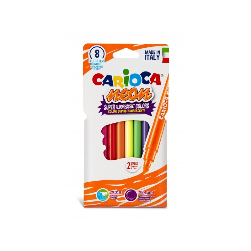 Carioca Neon Pack de 8 marqueurs - Encre fluorescente - Parfait pour colorier et souligner - Lavable sur la peau et les tissus