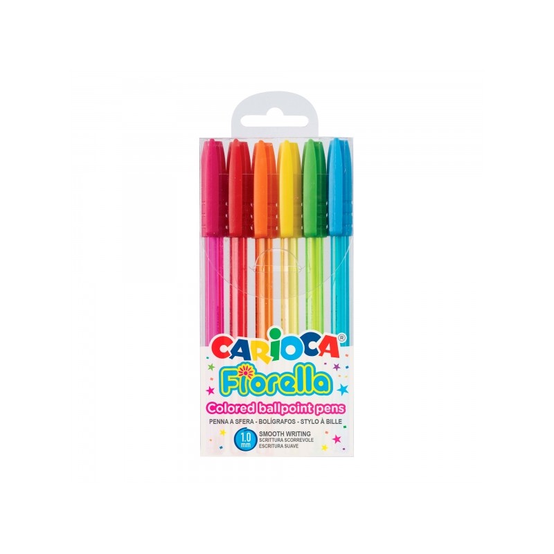 Stylos bille multicolores Carioca Fiorella x6 - Corps fluo