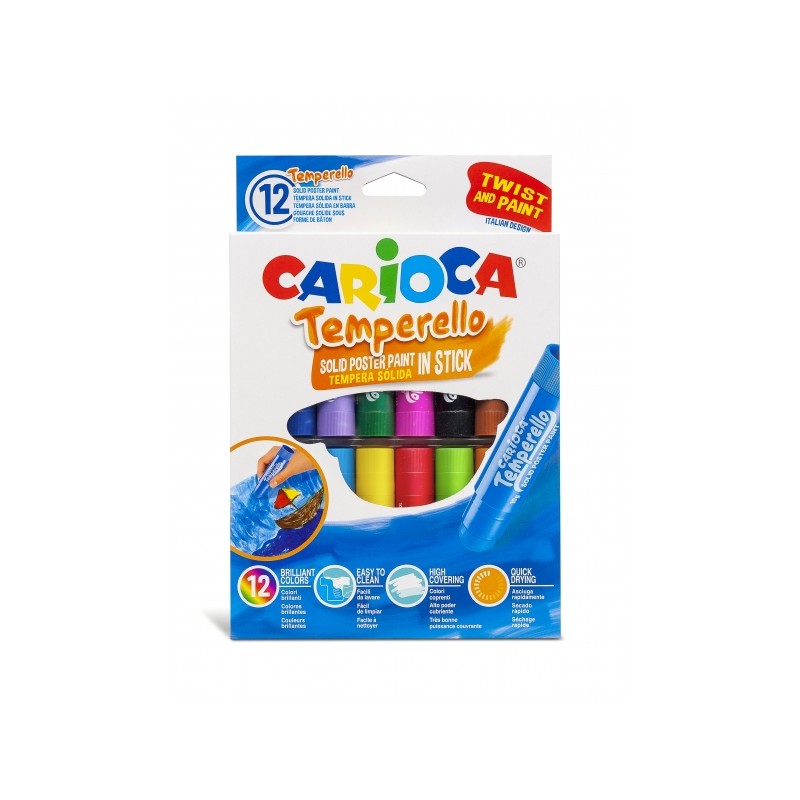 Carioca Temperello Pack de 12 Temperas Solides - Couleurs Vives et Lavables - Excellente Couverture - Facile à Mélanger - Sans Carioca Temperello Pack de 12 Temperas Solides - Couleurs Vives et Lavables - Excellente Couverture - Facile à Mélanger - Sans