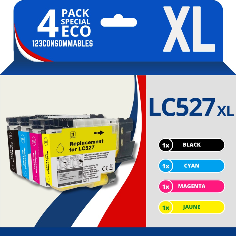 Pack compatible Brother LC527XL, 4 cartouches (remplace LC-527 / LC-257XL) Pack compatible Brother LC527XL, 4 cartouches (remplace LC-527 / LC-257XL)