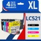 Pack compatible Brother LC521, 4 cartouches (remplace LC-521) Pack compatible Brother LC521, 4 cartouches (remplace LC-521)