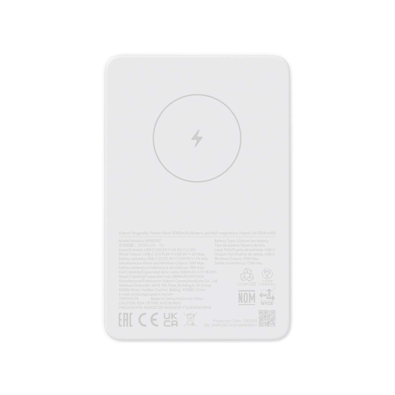 Batterie externe magnétique Xiaomi 5000 mAh - MagSafe - USB-C - Charge rapide 18 W