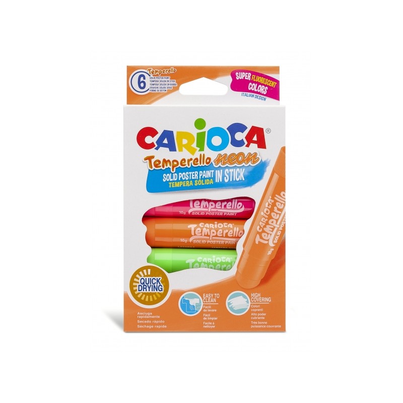 Carioca Temperello Neon Pack de 6 Tempéraments Solides - Couleurs Vives et Lavables - Excellente Couverture - Facile à Mélanger Carioca Temperello Neon Pack de 6 Tempéraments Solides - Couleurs Vives et Lavables - Excellente Couverture - Facile à Mélanger