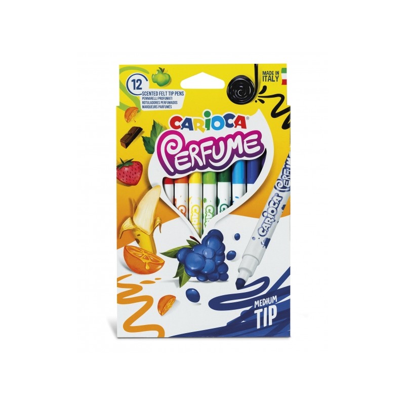 Carioca Xplosion Pack de 12 Feutres - Encre Parfumée et Lavable - Arômes Naturels - Sans Substances Allergènes - Pointe Bloquée
