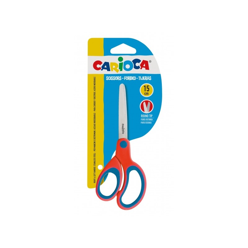 Carioca Grands Ciseaux 15cm - Pointe Ronde - Acier Inoxydable - Confortables pour Gauchers et Droitiers - Couleur Rouge
