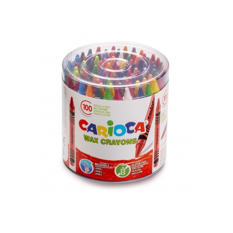 Carioca Pack de 100 Crayons Pastel - Couleurs Vives - Lavables - Corps Ø 8 mm - Couleurs Diverses