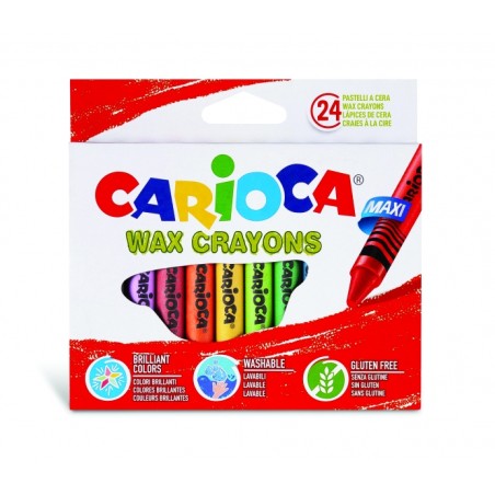 ✅ Carioca Maxi Pack de 24 Crayons - Couleurs Vives - Lavables - Corps Ø 12 mm - Couleurs Diverses couleur Plusi en stock