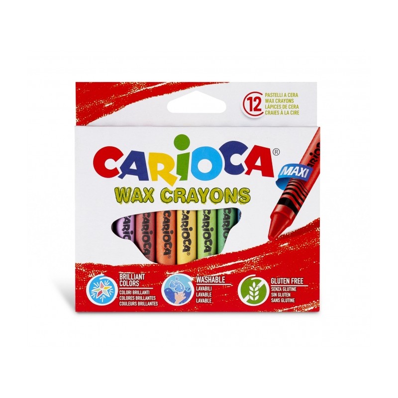 Carioca Maxi Pack de 12 Crayons - Couleurs Vives - Lavables - Corps Ø 12 mm - Couleurs Diverses