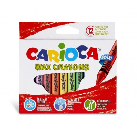 ✅ Carioca Maxi Pack de 12 Crayons - Couleurs Vives - Lavables - Corps Ø 12 mm - Couleurs Diverses couleur Plusi en stock